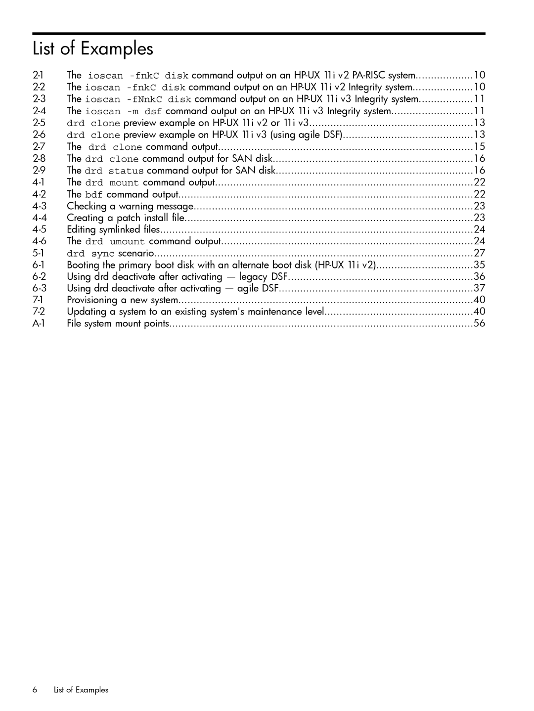 HP Dynamic Root Disk (DRD) manual List of Examples 