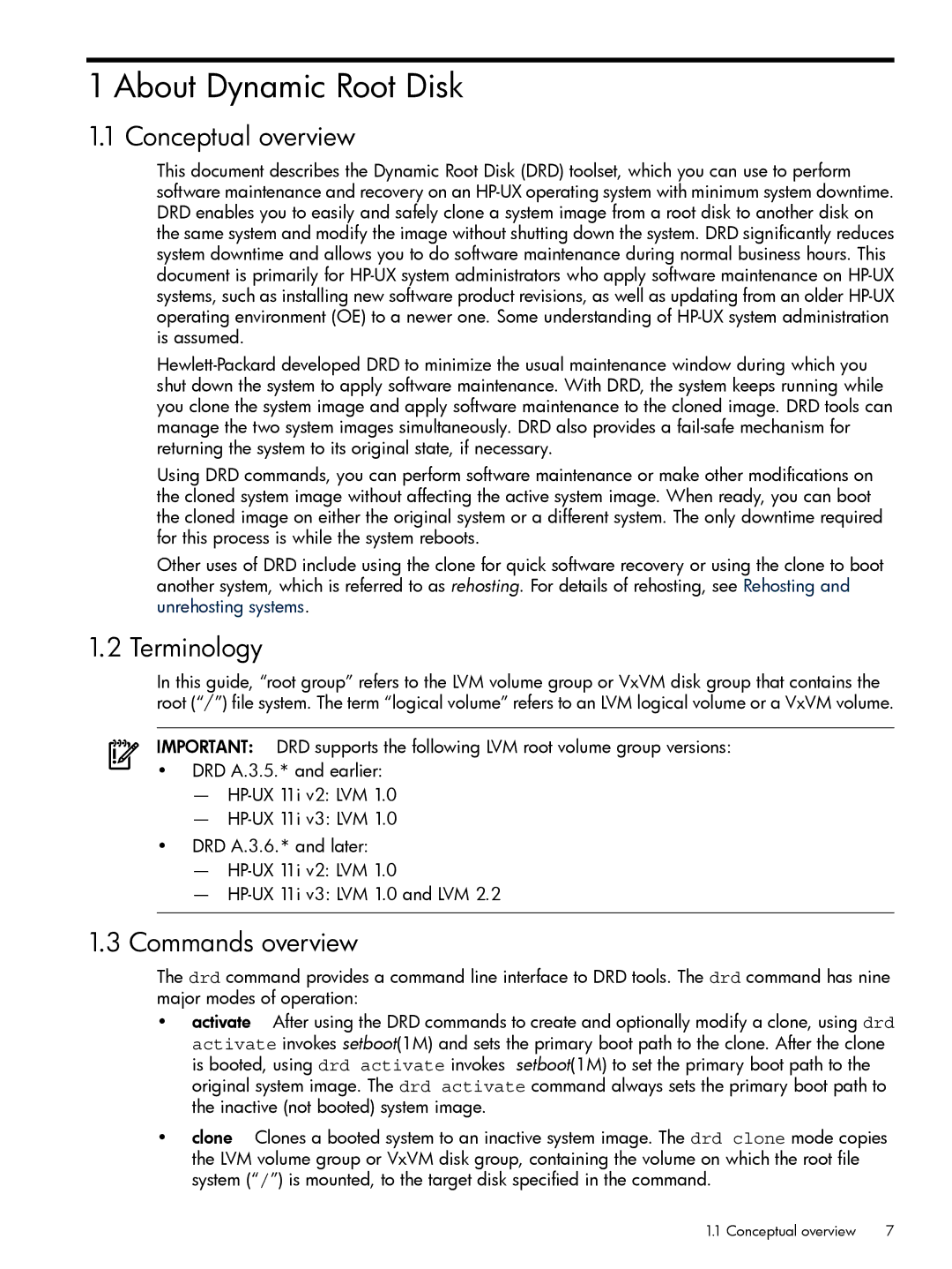 HP Dynamic Root Disk (DRD) manual About Dynamic Root Disk, Conceptual overview, Terminology, Commands overview 