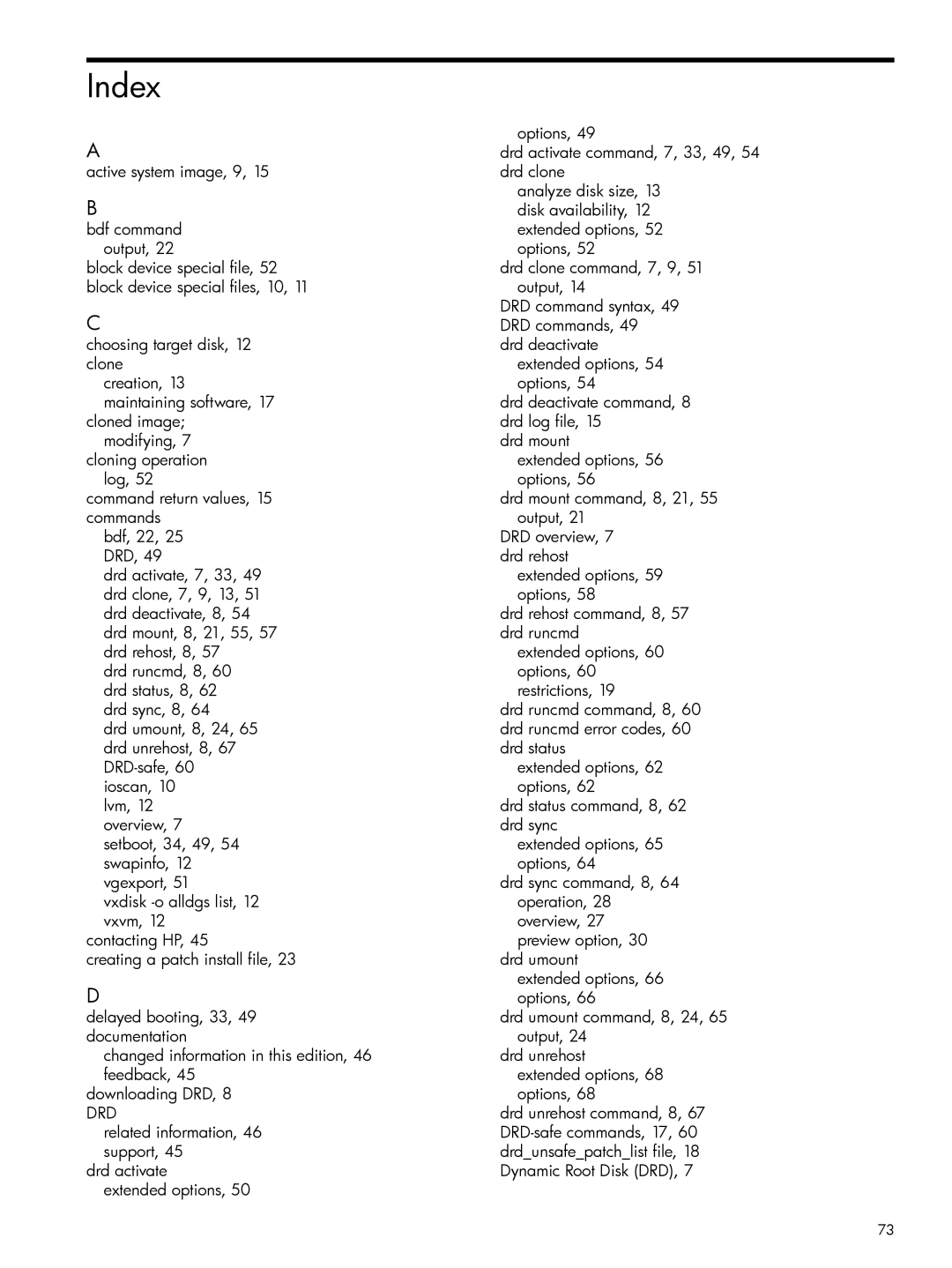 HP Dynamic Root Disk (DRD) manual Index 