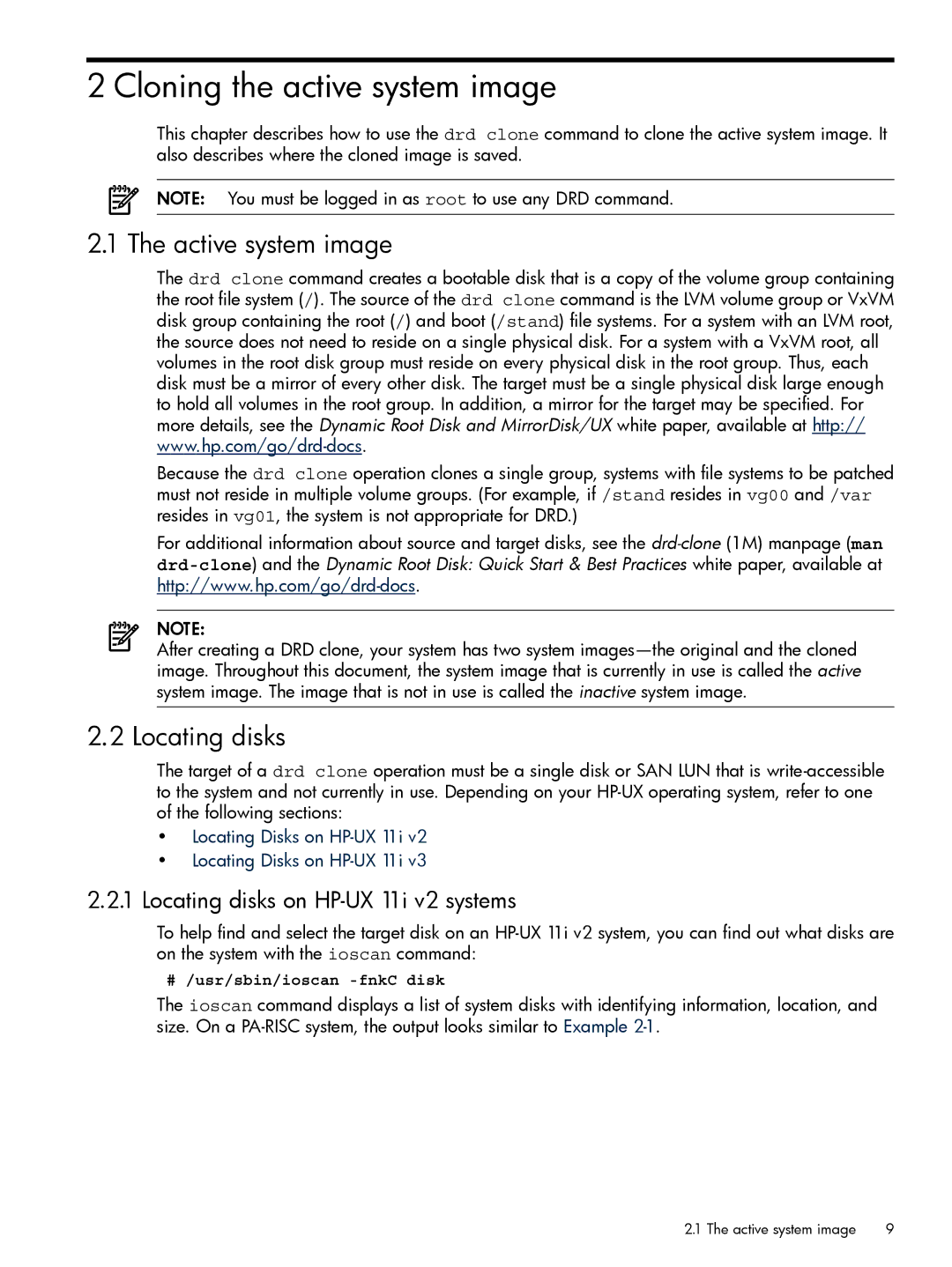 HP Dynamic Root Disk (DRD) manual Cloning the active system image, Active system image, Locating disks 