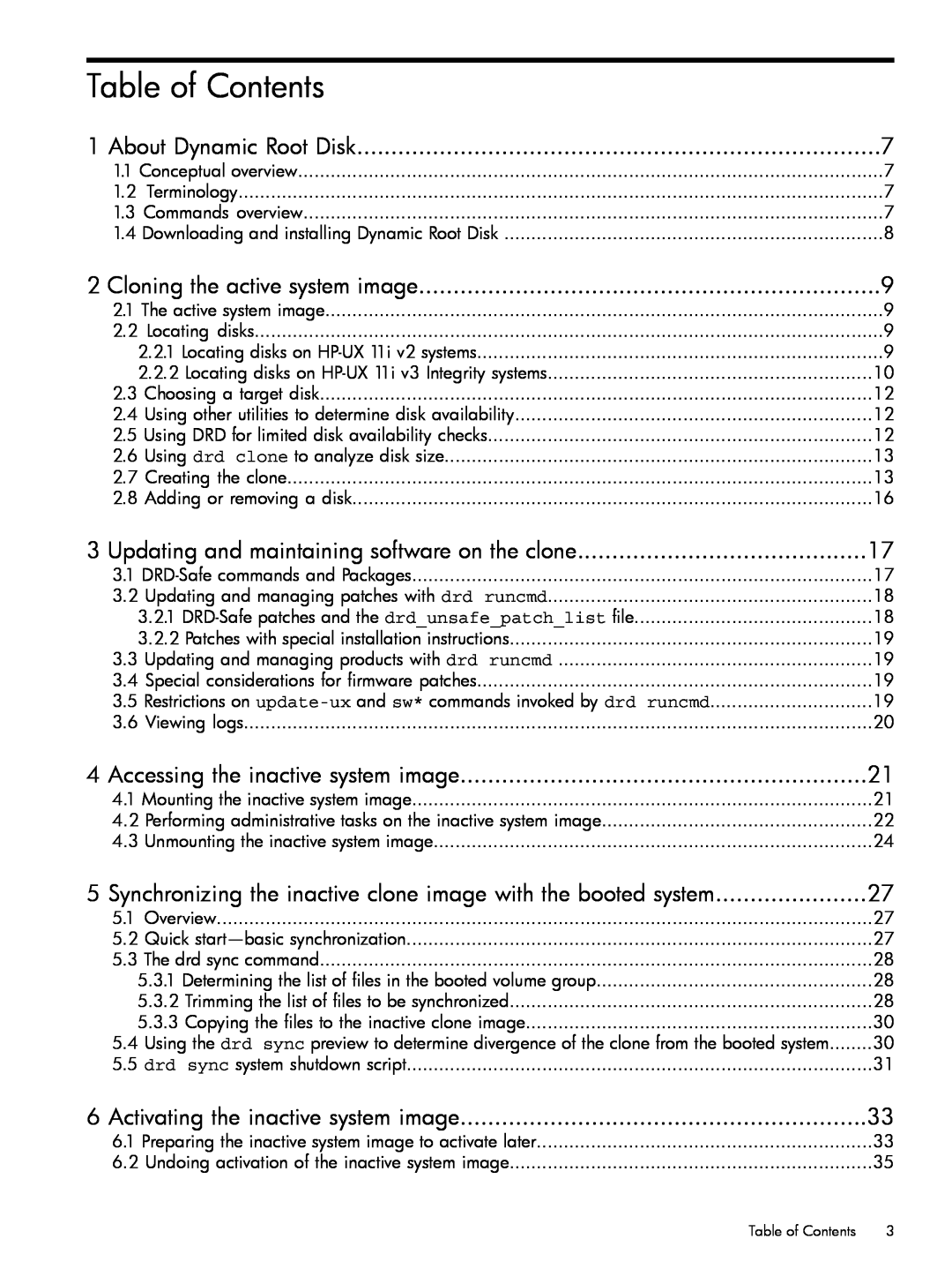 HP Dynamic Root Disk (DRD) manual Table of Contents, About Dynamic Root Disk, Cloning the active system image 