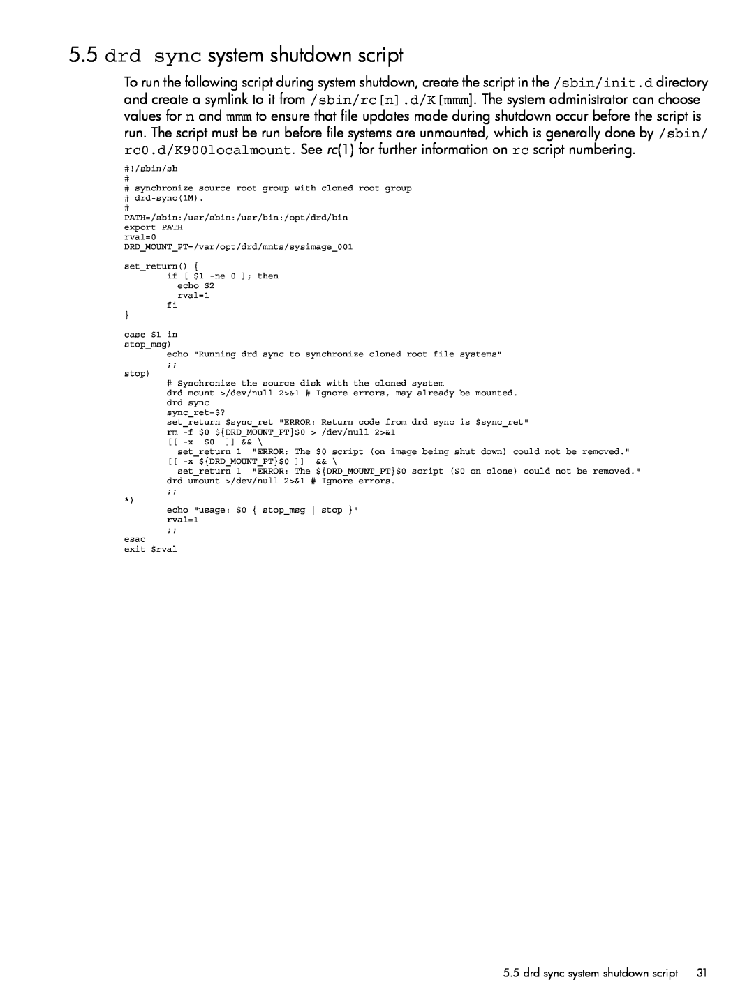 HP Dynamic Root Disk (DRD) manual drd sync system shutdown script 