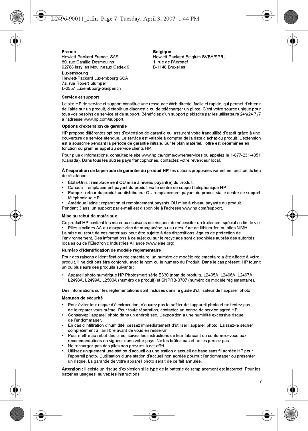 HP E manual L2496-900112.fm Page 7 Tuesday, April 3, 2007 144 PM 