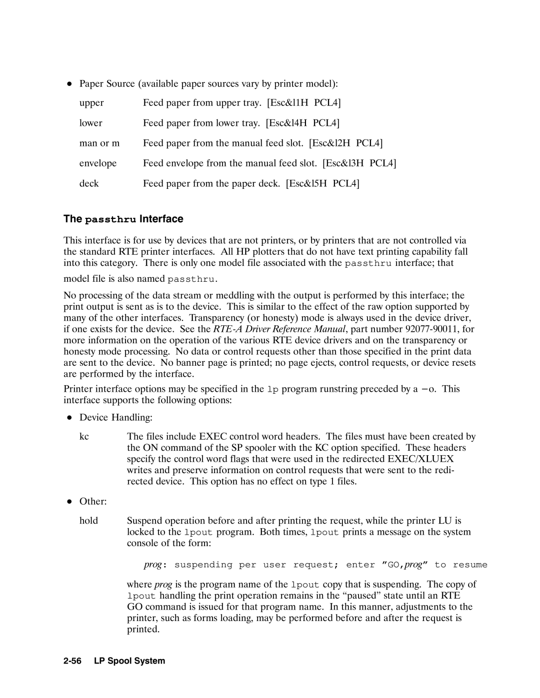 HP E0495 manual Passthru 