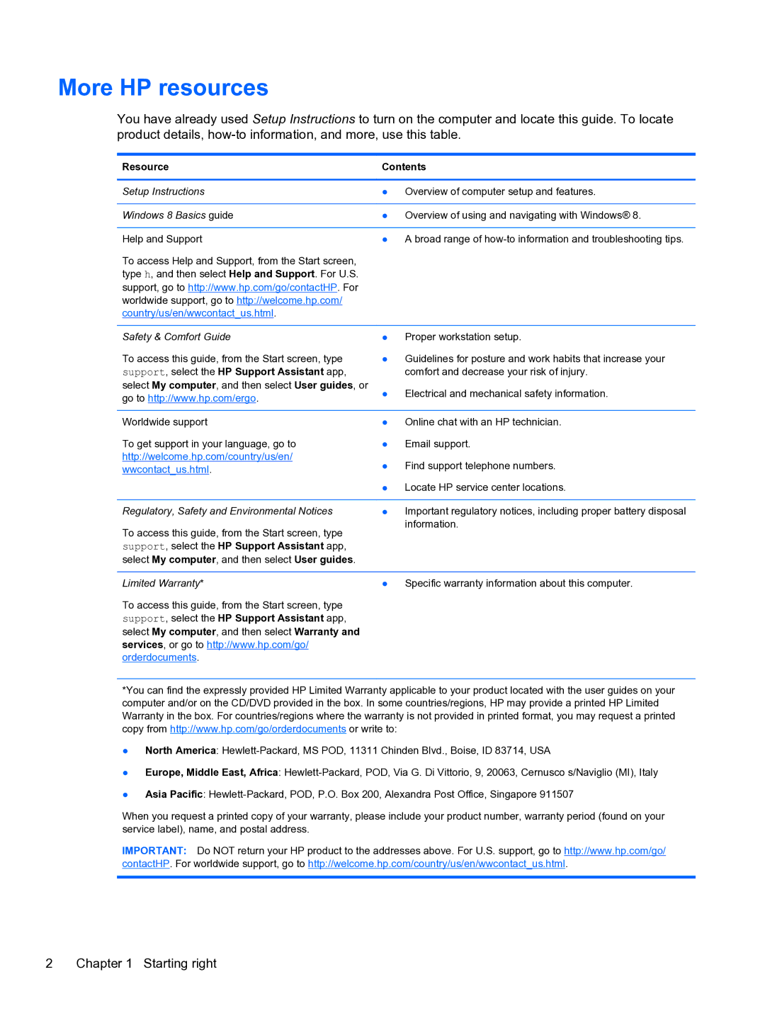 HP E0K10U 15.6 E0K10U#ABA manual More HP resources, Resource Contents 