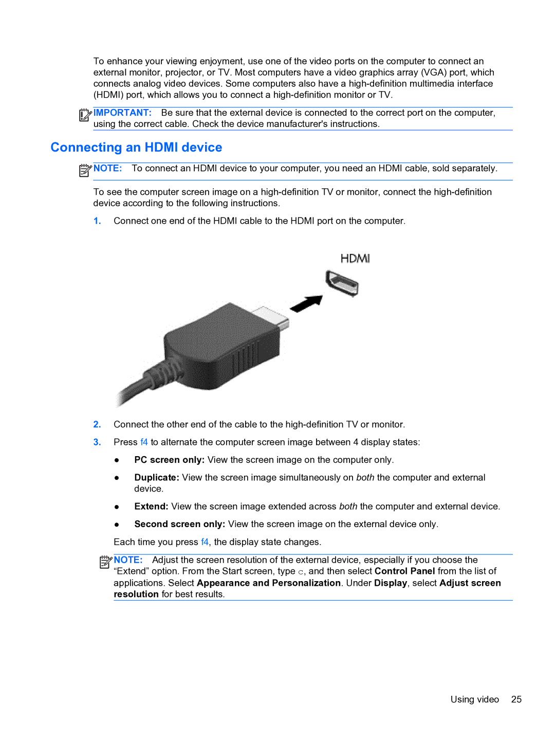 HP E0K10U 15.6 E0K10U#ABA manual Connecting an Hdmi device 