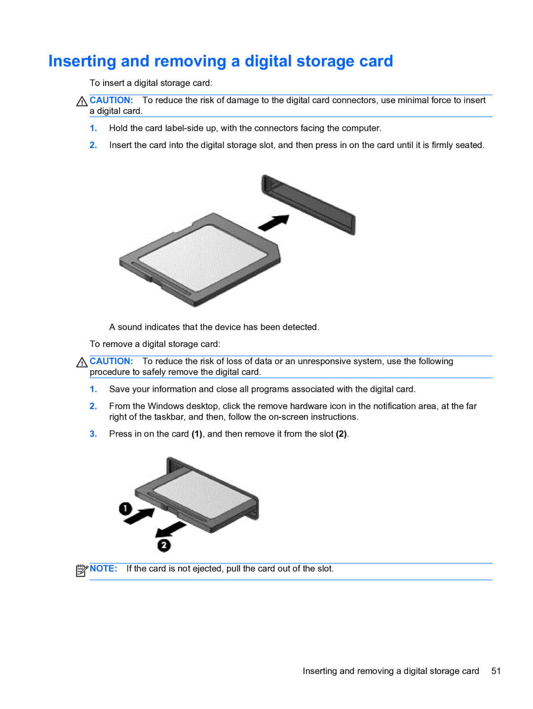 HP E0K10U 15.6 E0K10U#ABA manual Inserting and removing a digital storage card 