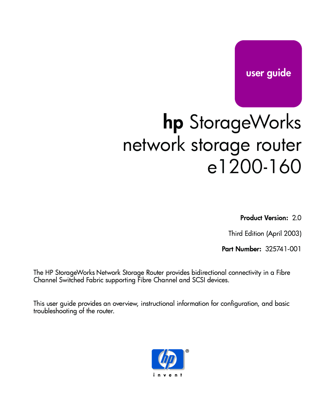 HP manual Hp StorageWorks network storage router e1200-160 