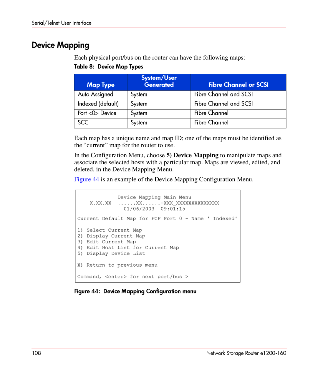 HP e1200-160 manual Is an example of the Device Mapping Configuration Menu 