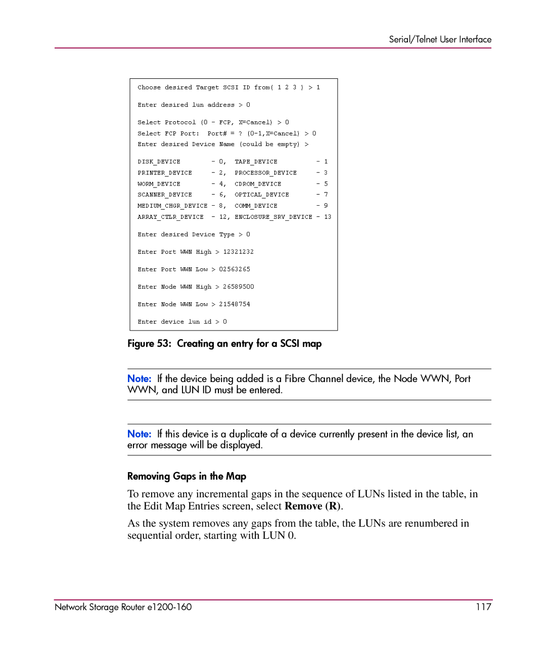 HP e1200-160 manual Creating an entry for a Scsi map Removing Gaps in the Map 