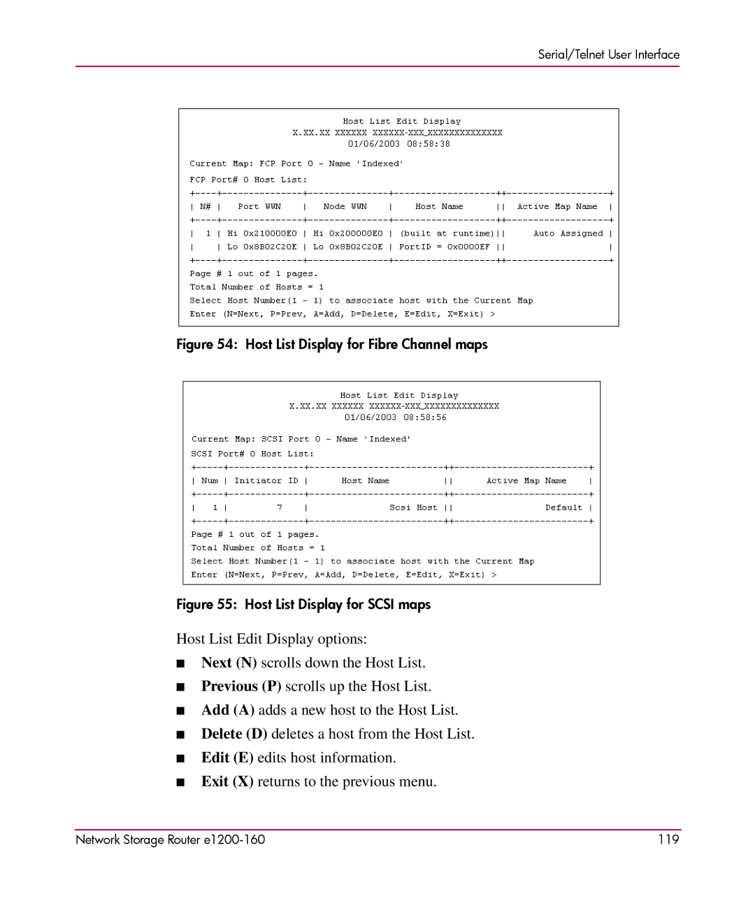 HP e1200-160 manual Host List Display for Fibre Channel maps 