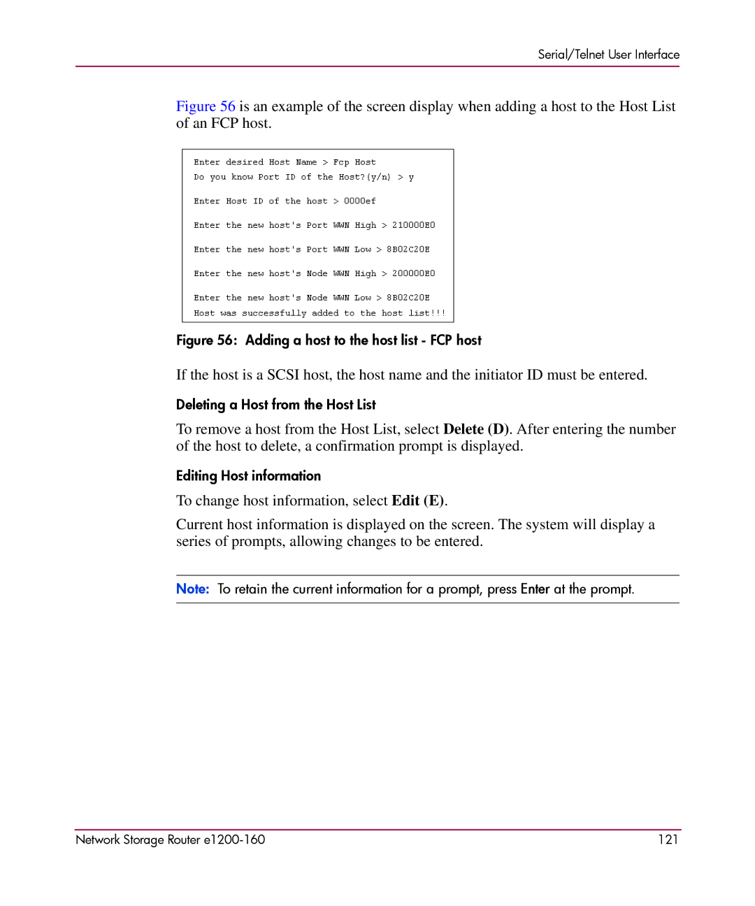 HP e1200-160 manual Adding a host to the host list FCP host 