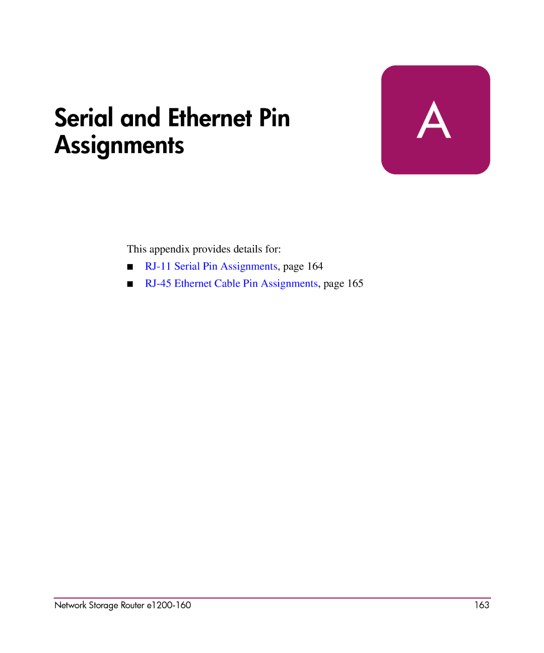 HP e1200-160 manual Serial and Ethernet Pin Assignments 