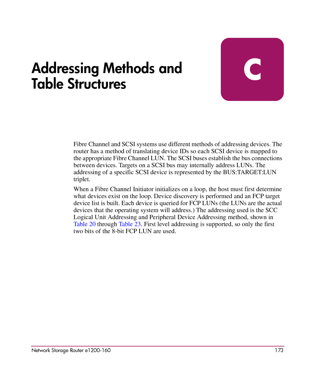 HP e1200-160 manual Addressing Methods and Table Structures 