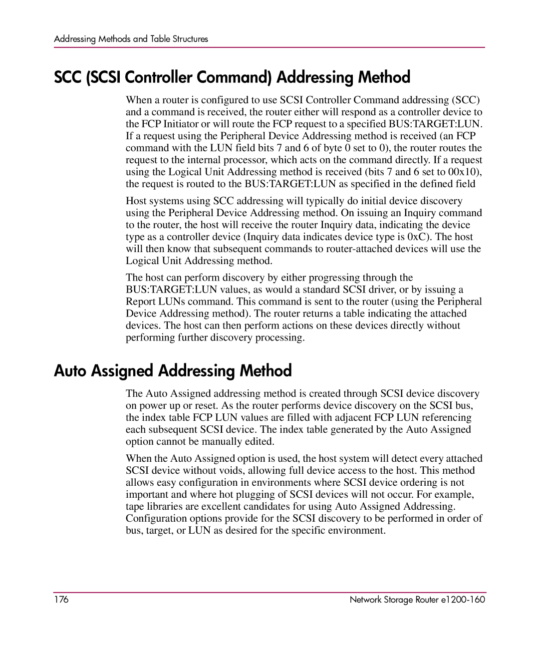 HP e1200-160 manual SCC Scsi Controller Command Addressing Method, Auto Assigned Addressing Method 