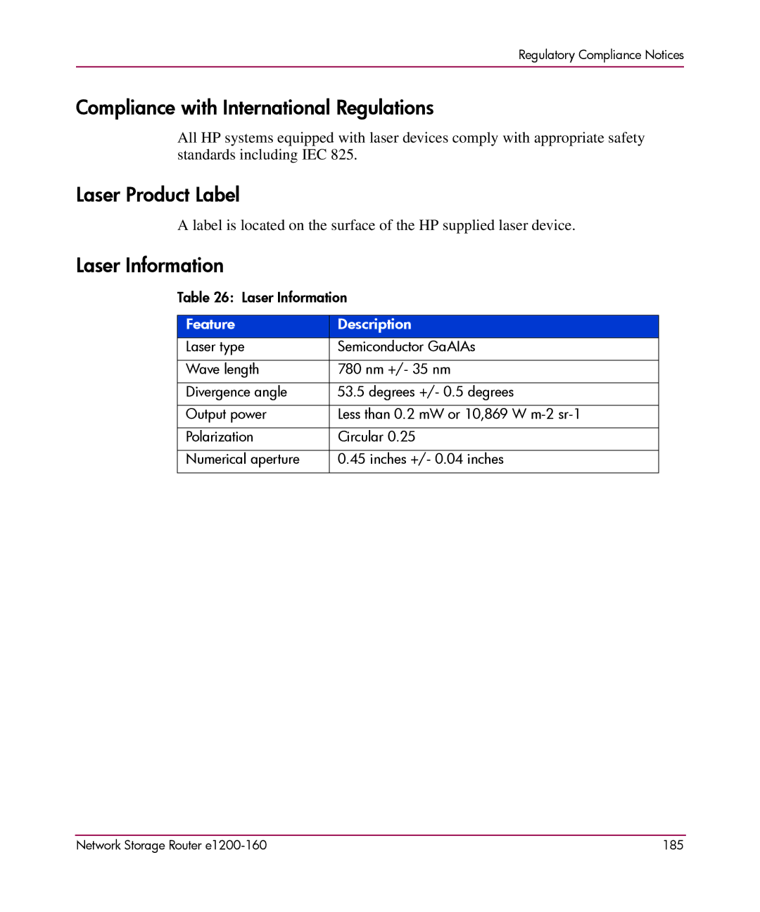 HP e1200-160 manual Compliance with International Regulations, Laser Product Label, Laser Information 