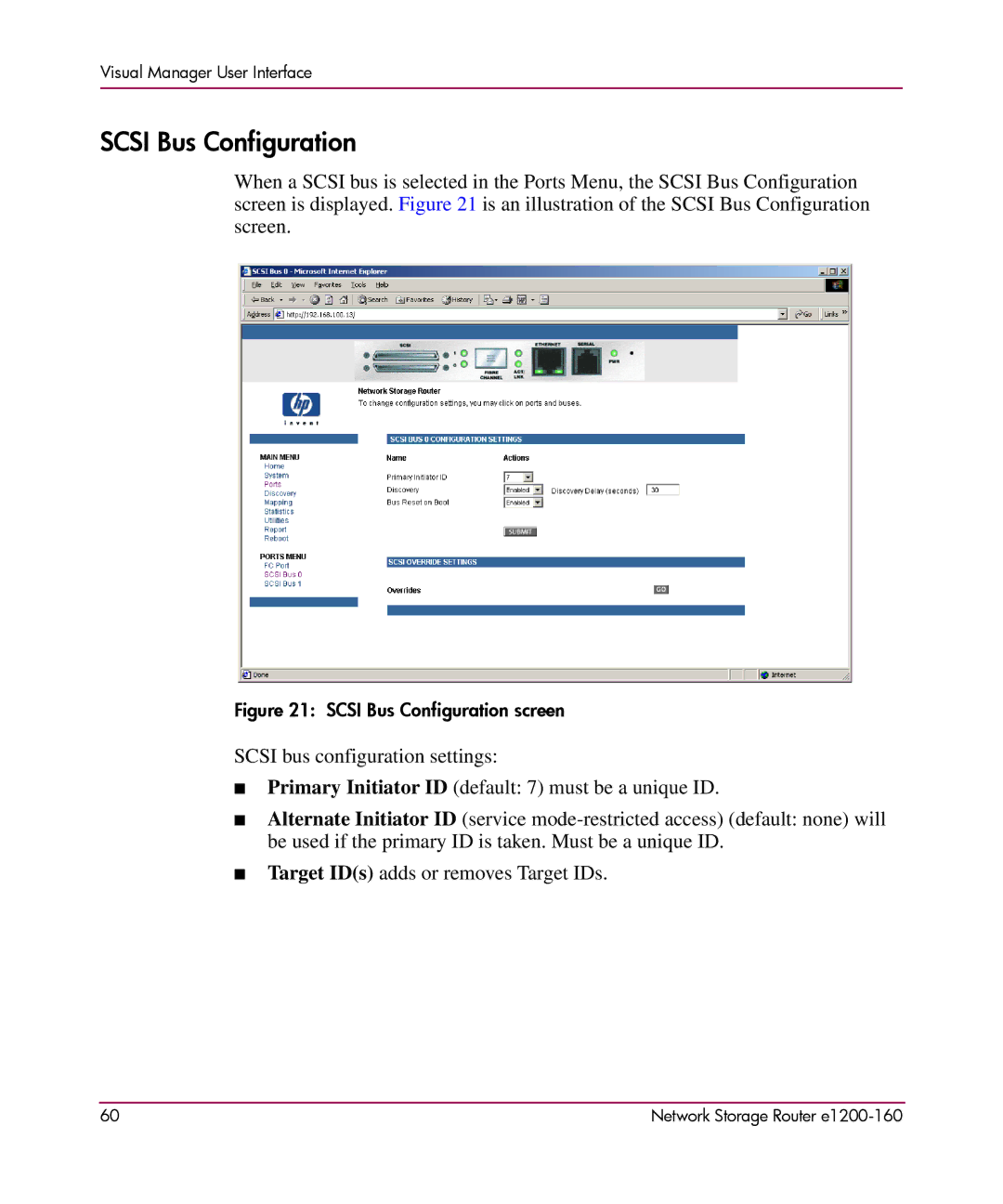 HP e1200-160 manual Scsi Bus Configuration screen 