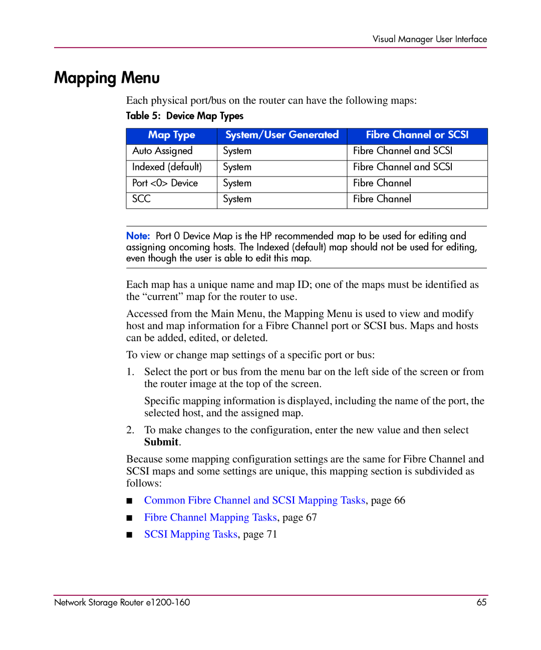 HP e1200-160 manual Mapping Menu 