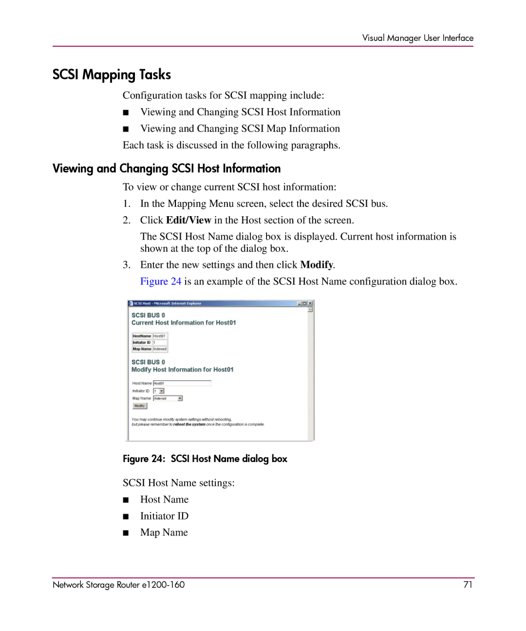 HP e1200-160 manual Scsi Mapping Tasks, Viewing and Changing Scsi Host Information 