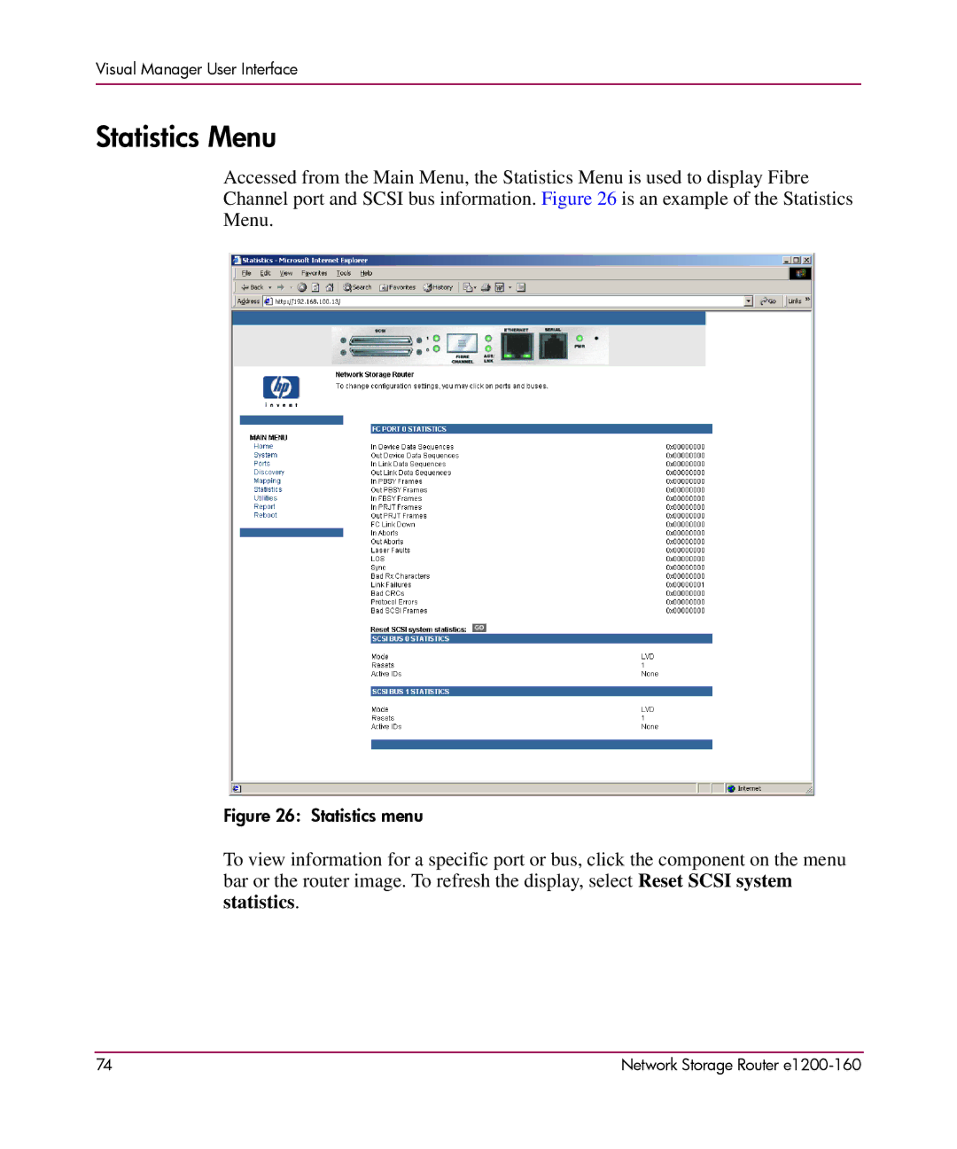 HP e1200-160 manual Statistics Menu, Statistics menu 