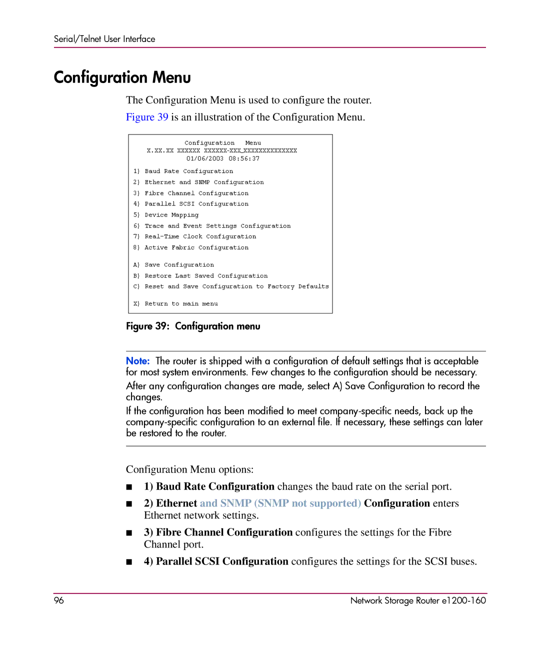 HP e1200-160 manual Is an illustration of the Configuration Menu 