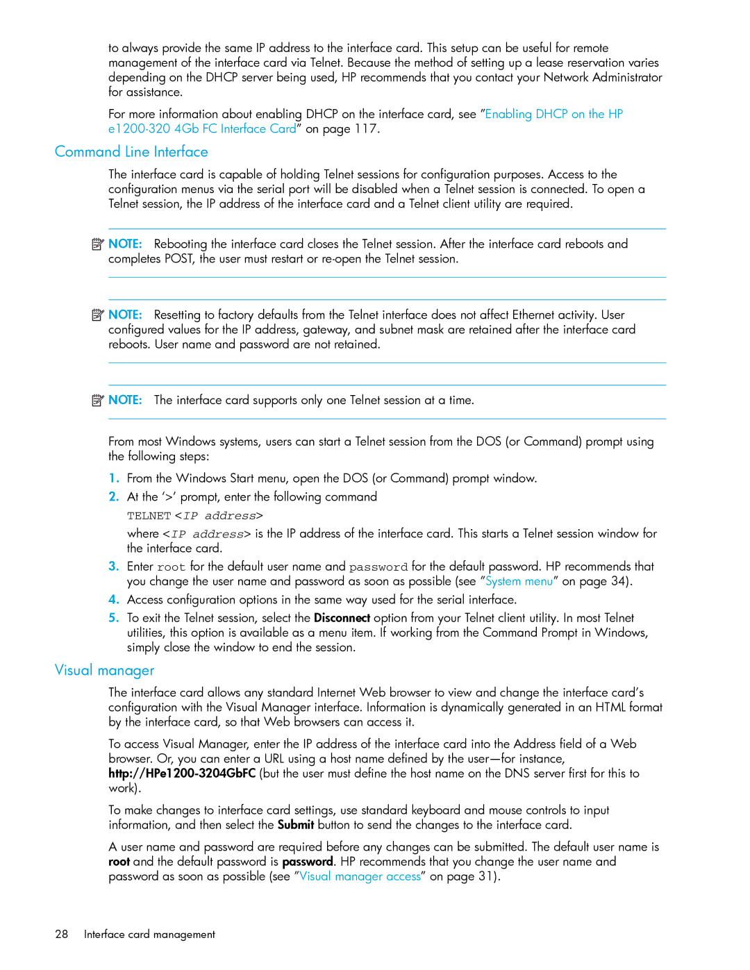 HP E1200-320 manual Command Line Interface, Visual manager 