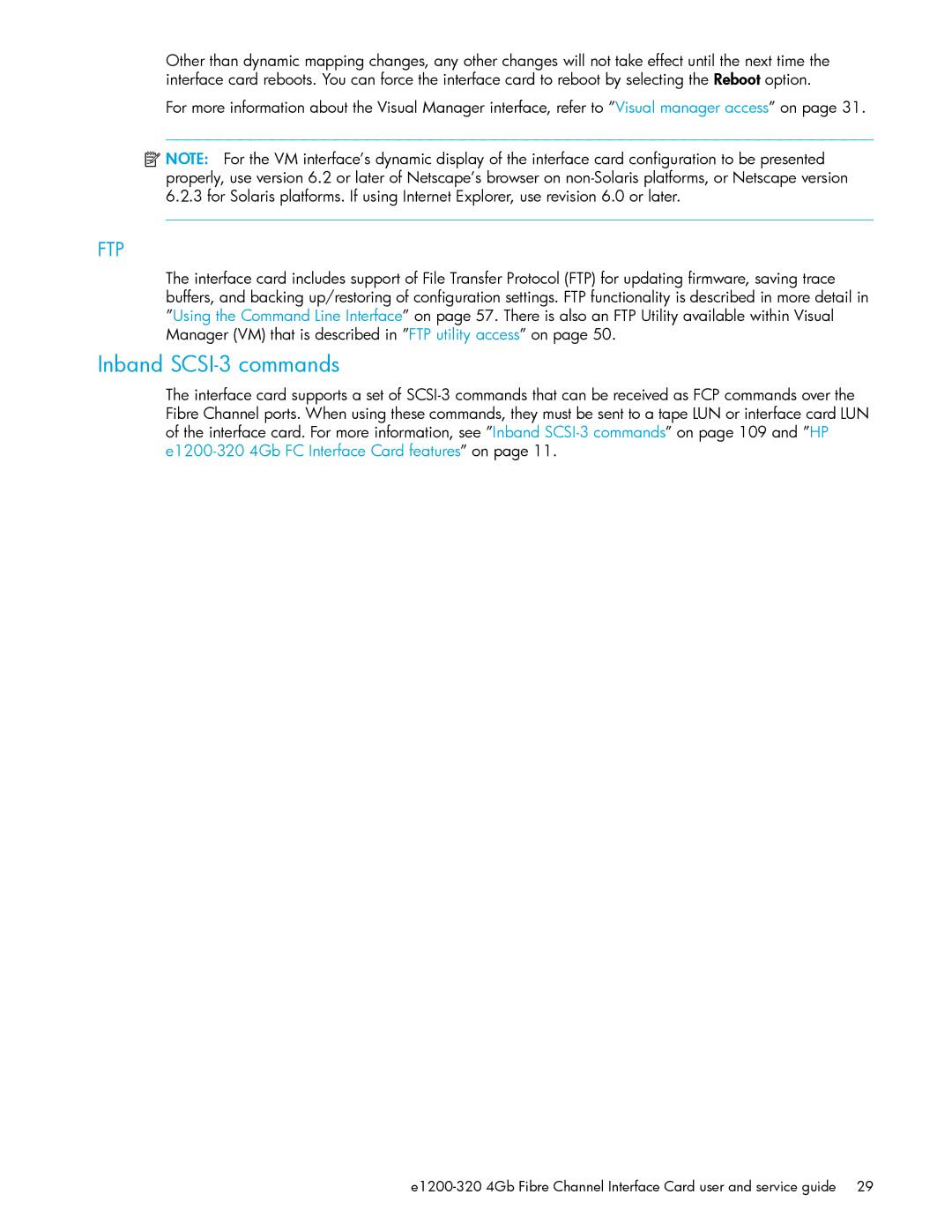 HP E1200-320 manual Inband SCSI-3 commands, Ftp 