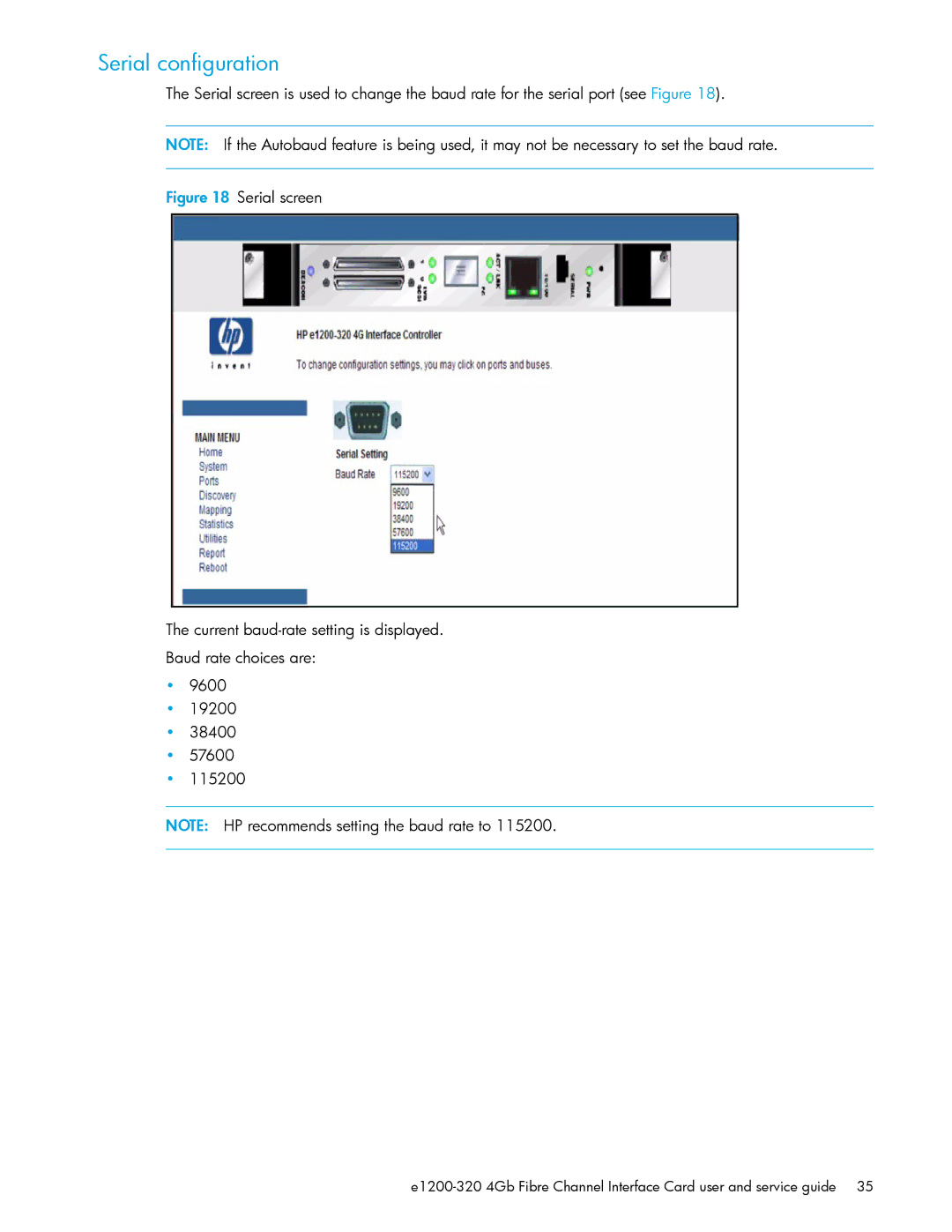 HP E1200-320 manual Serial configuration 