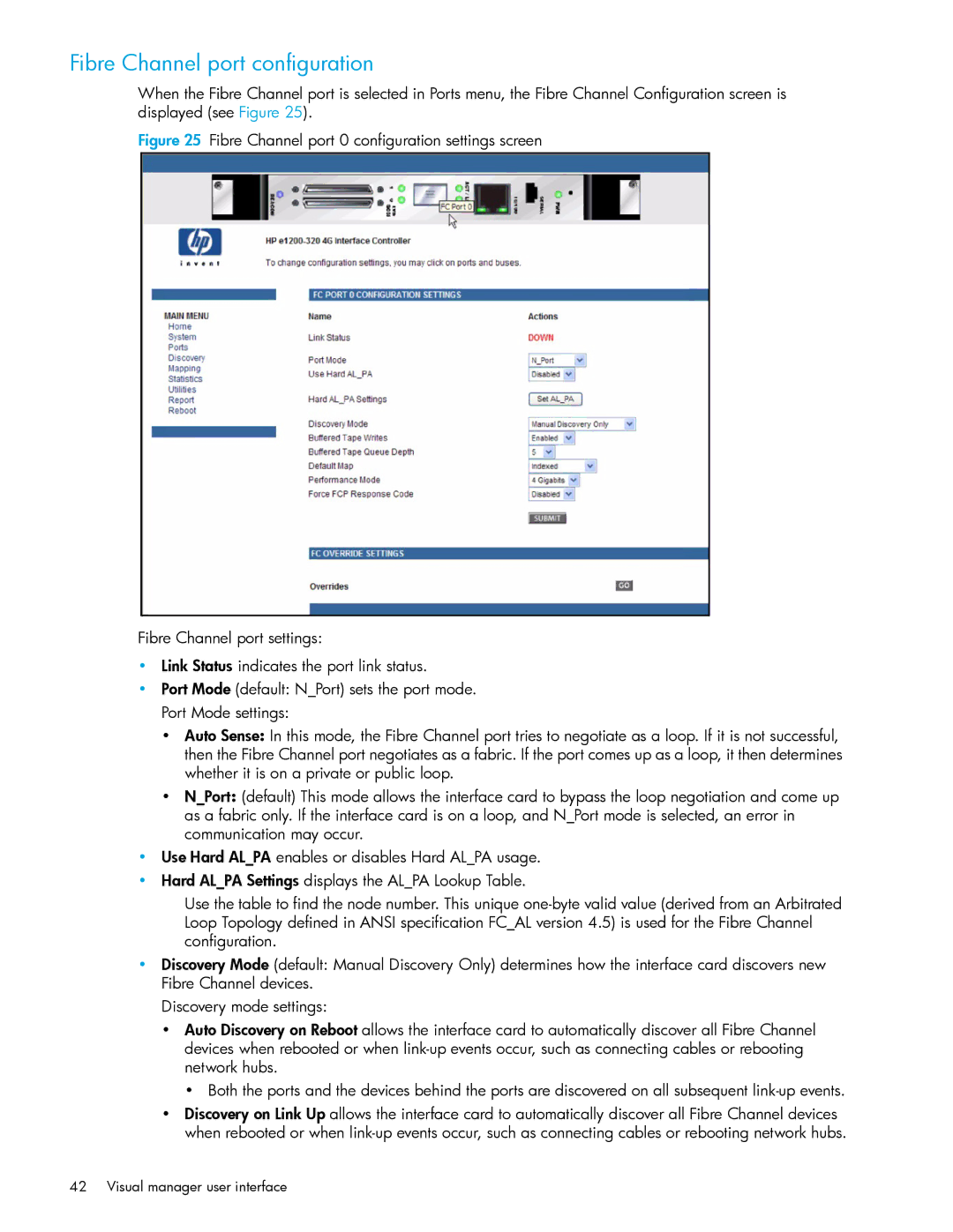 HP E1200-320 manual Fibre Channel port configuration 