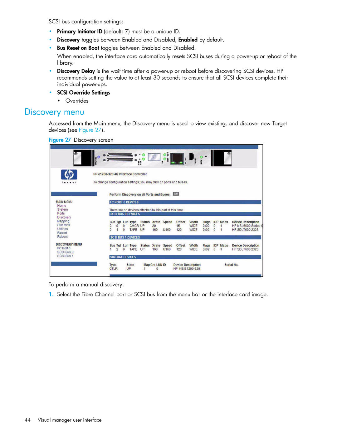 HP E1200-320 manual Discovery menu 