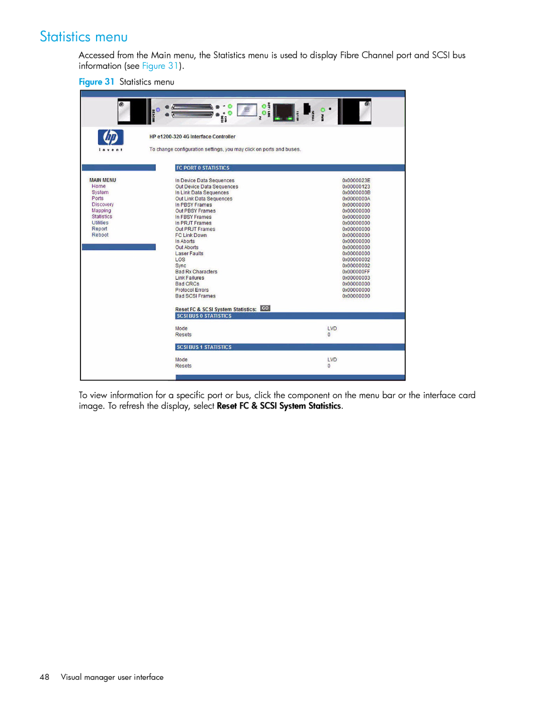 HP E1200-320 manual Statistics menu 