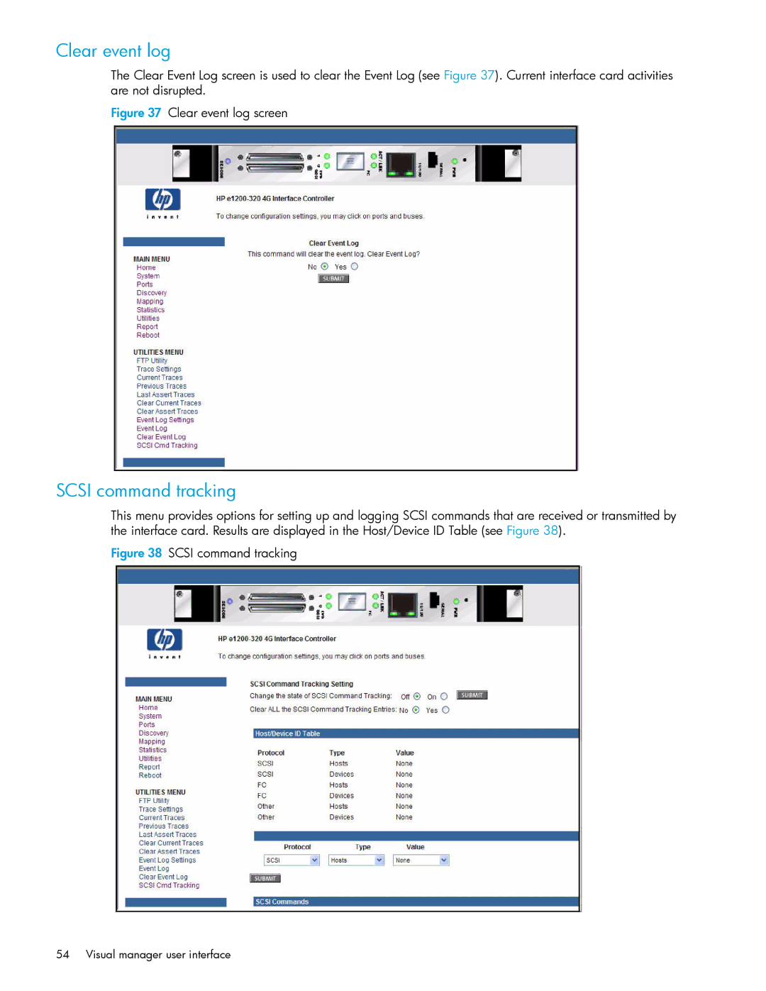 HP E1200-320 manual Clear event log, Scsi command tracking 