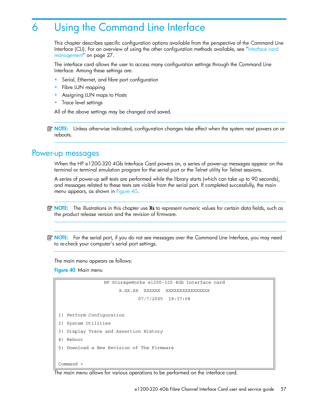 HP E1200-320 manual Using the Command Line Interface, Power-up messages 