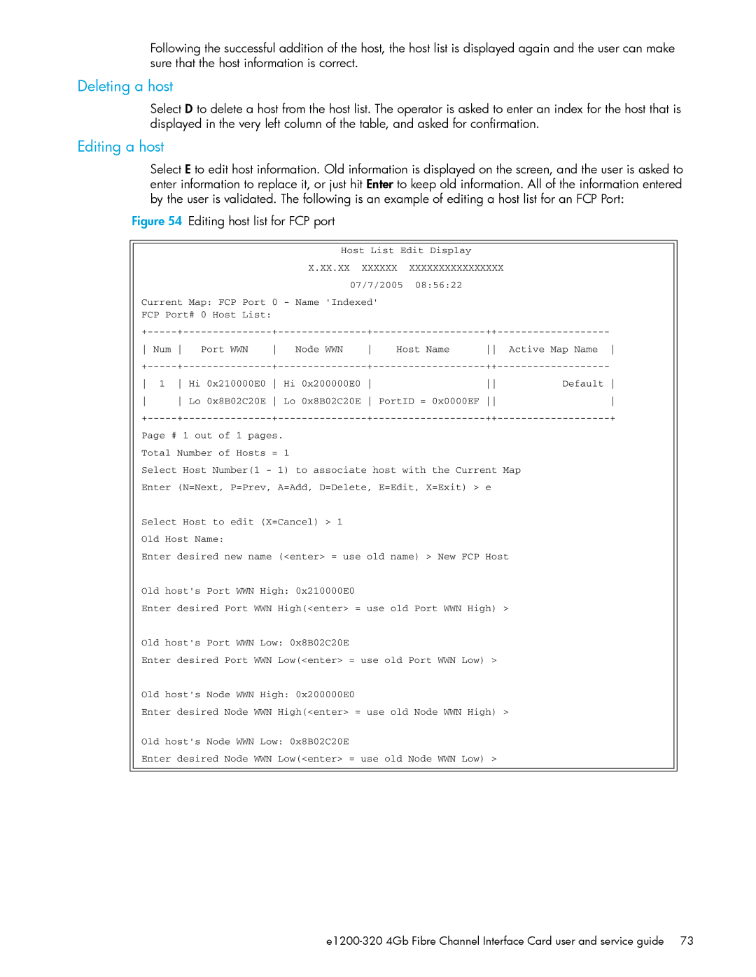 HP E1200-320 manual Deleting a host, Editing a host 