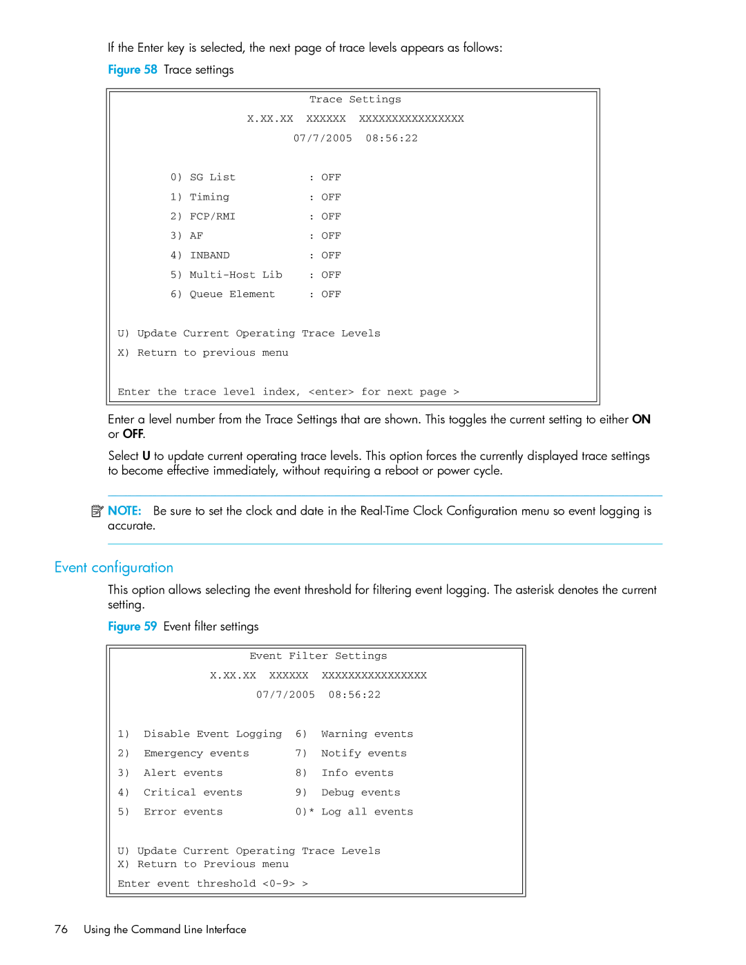 HP E1200-320 manual Event configuration, Event filter settings 