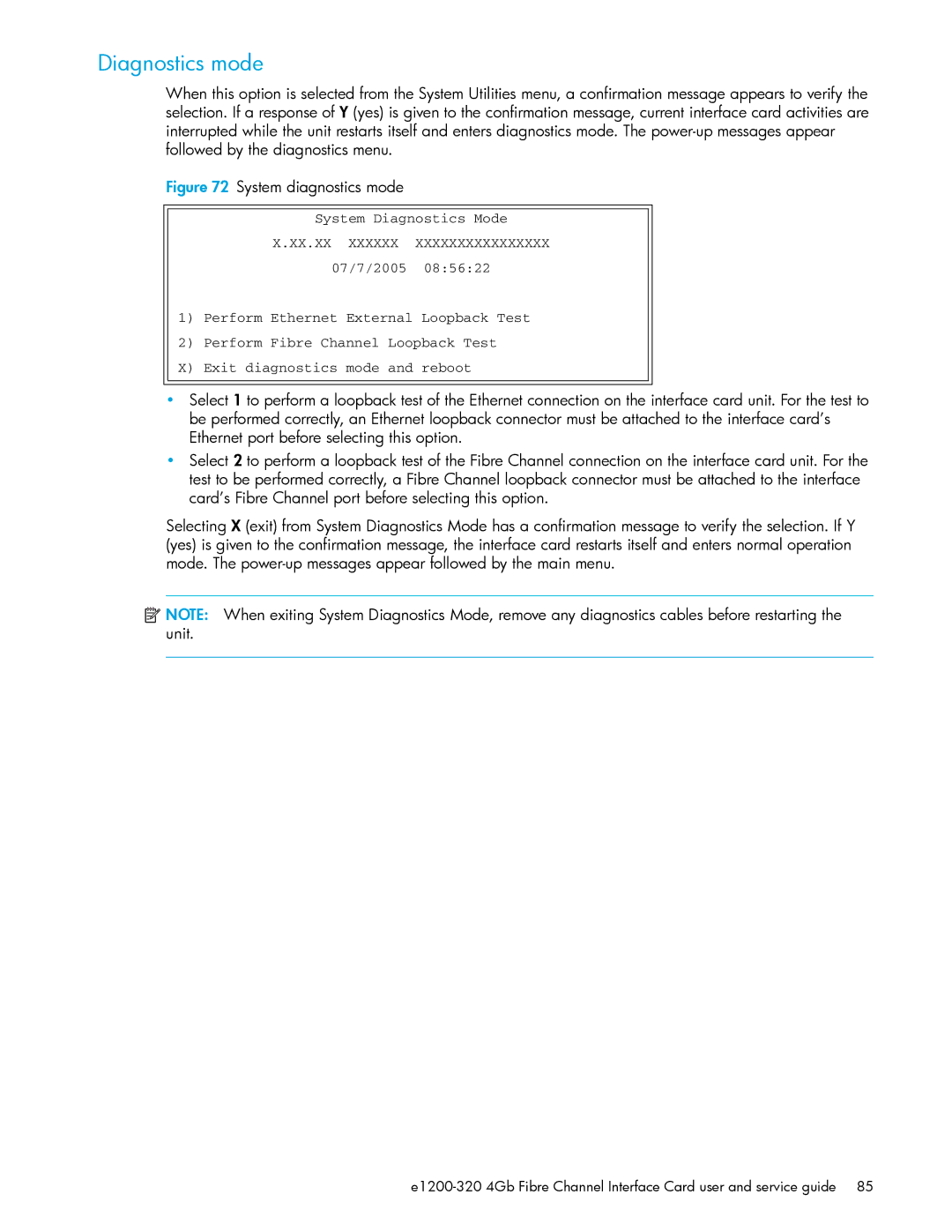 HP E1200-320 manual Diagnostics mode, System diagnostics mode 