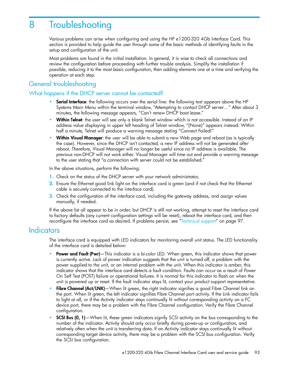 HP E1200-320 Troubleshooting, Indicators, General troubleshooting, What happens if the Dhcp server cannot be contacted? 