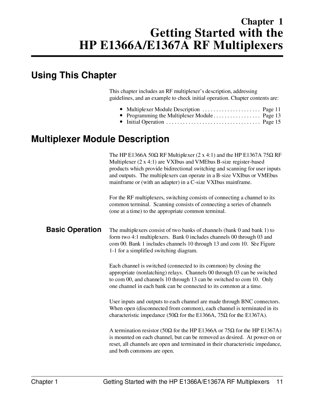 HP manual Getting Started with the HP E1366A/E1367A RF Multiplexers, Using This Chapter, Multiplexer Module Description 