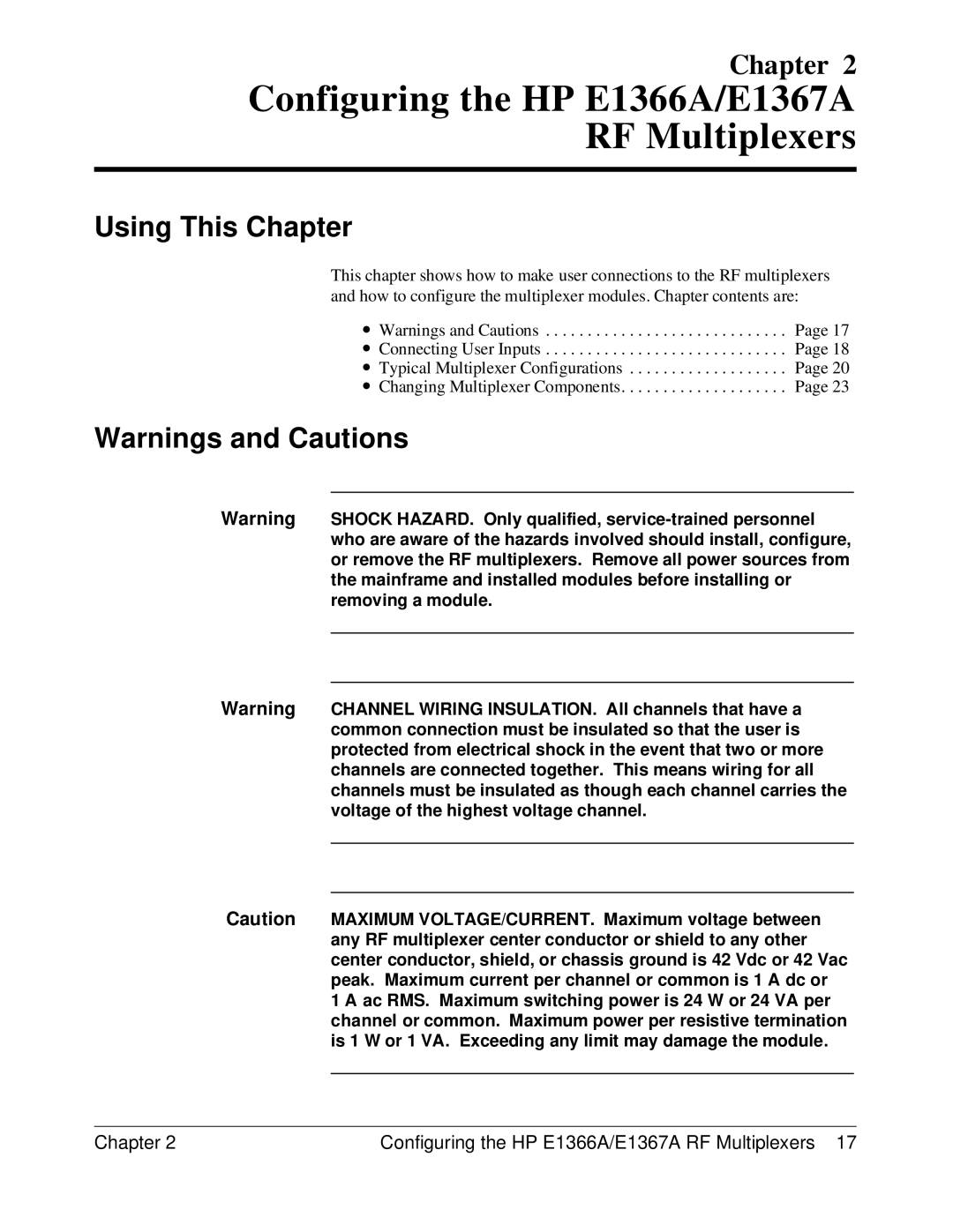 HP manual Chapter Configuring the HP E1366A/E1367A RF Multiplexers 