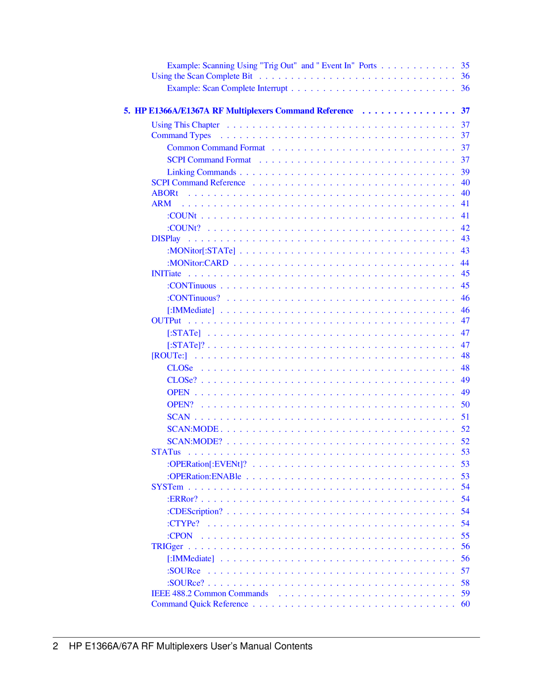 HP manual HP E1366A/E1367A RF Multiplexers Command Reference 