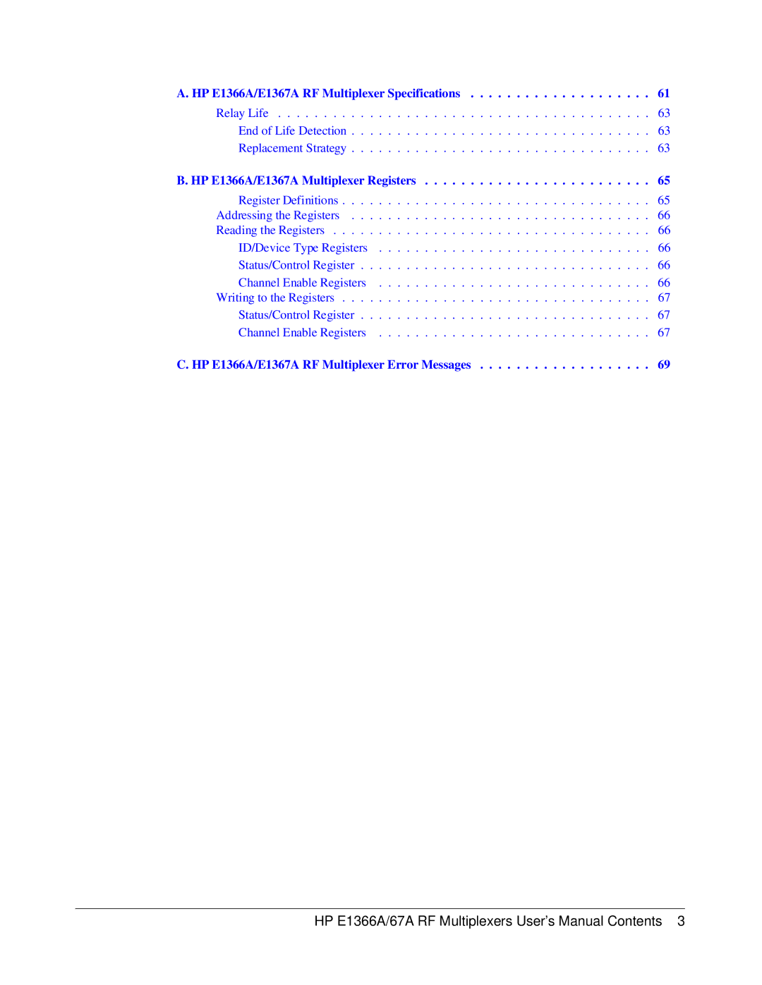 HP manual HP E1366A/E1367A RF Multiplexer Specifications 