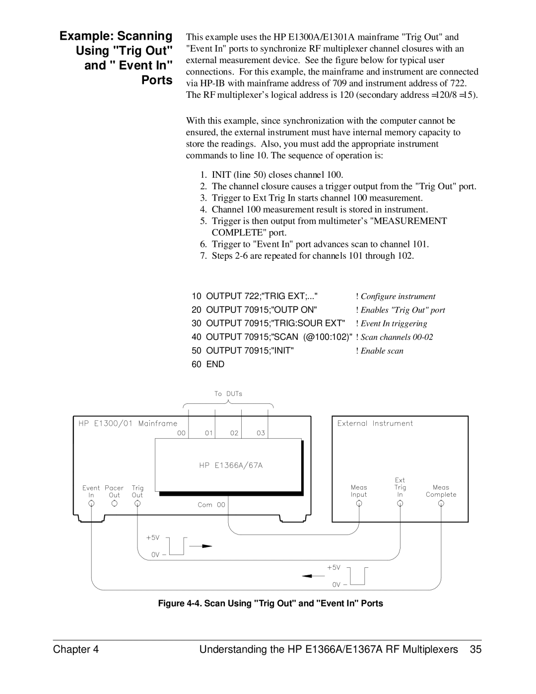 HP E1367A, E1366A manual Example Scanning Using Trig Out Event Ports 