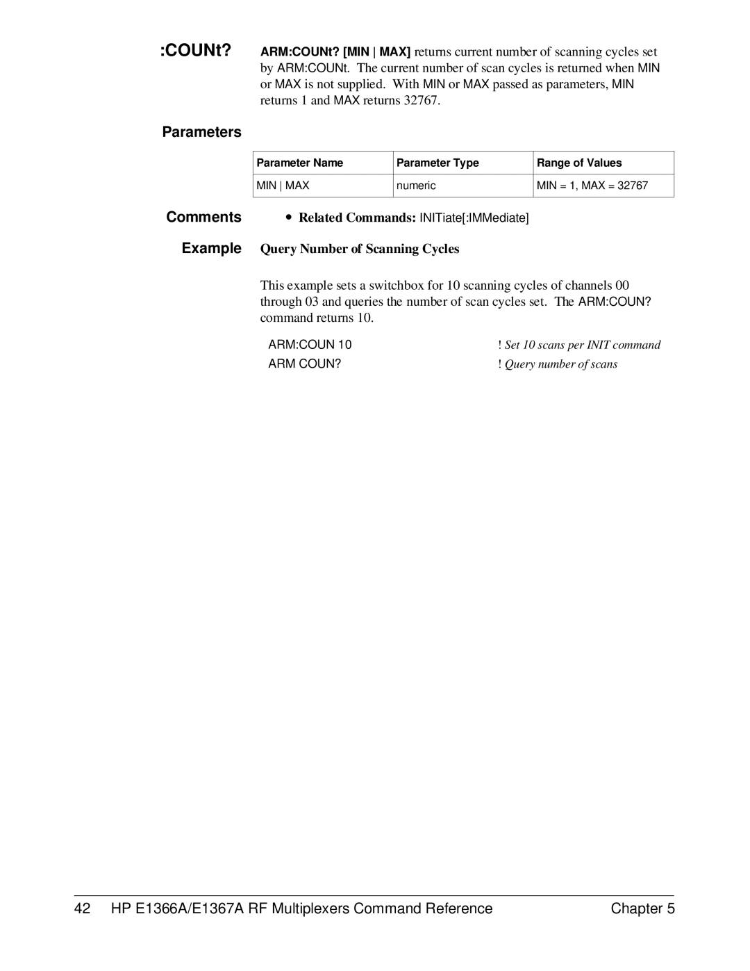 HP E1366A, E1367A manual Example Query Number of Scanning Cycles 