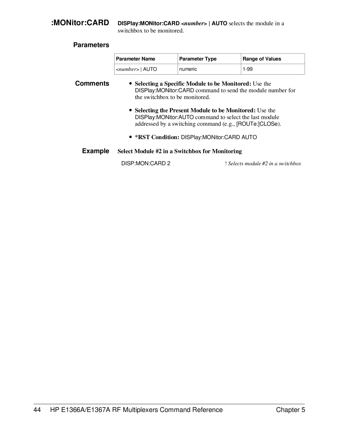 HP E1366A, E1367A manual Example Select Module #2 in a Switchbox for Monitoring 