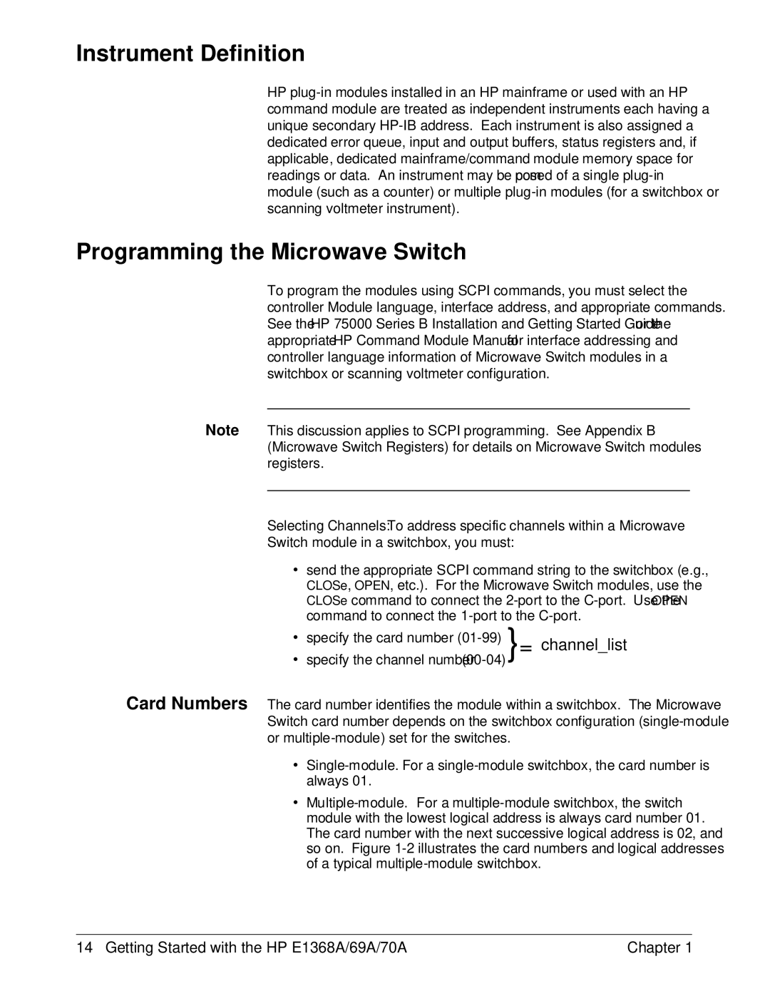 HP E1368A manual Instrument Definition, Programming the Microwave Switch 