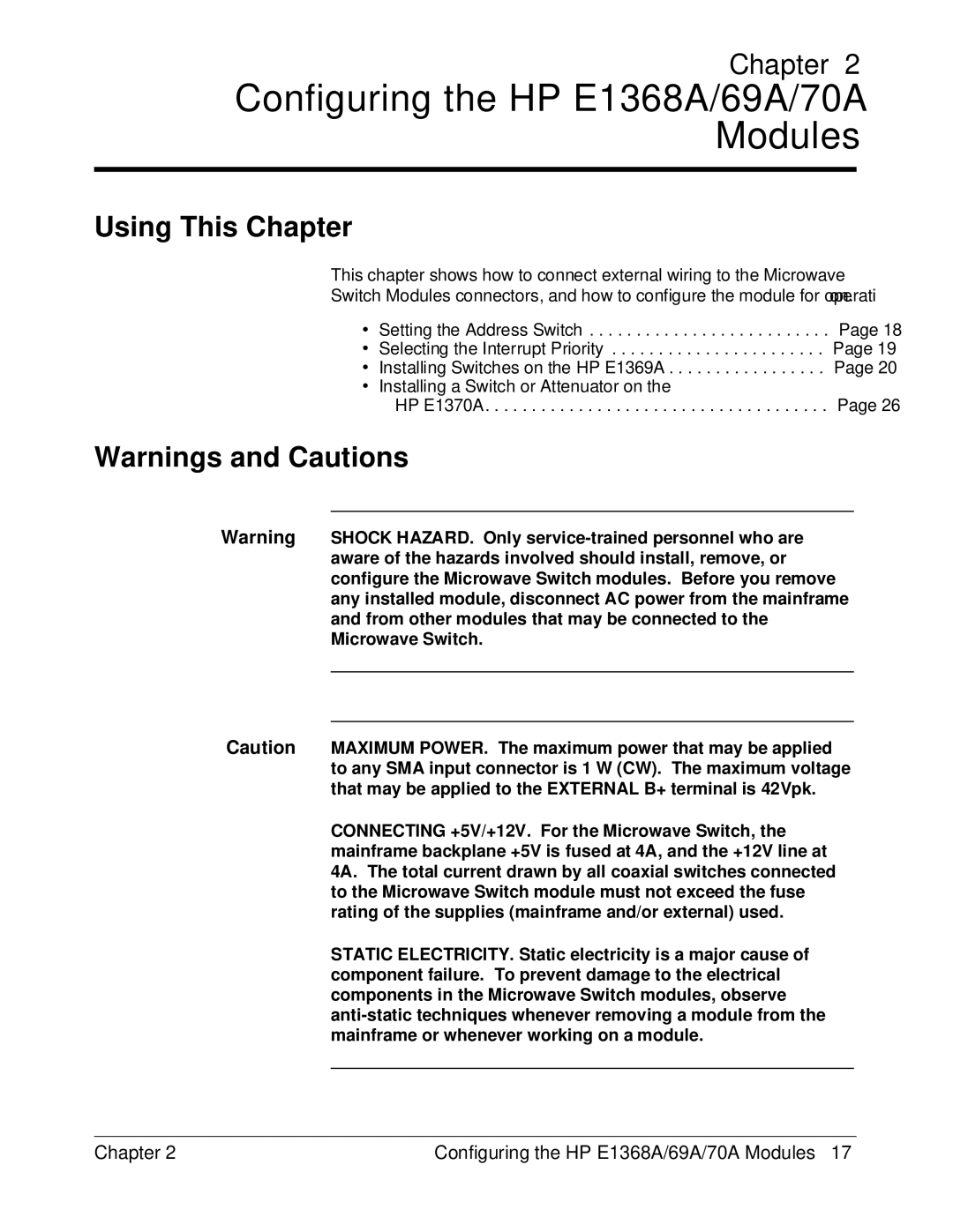 HP manual Configuring the HP E1368A/69A/70A Modules 