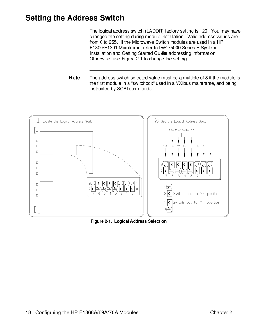 HP E1368A manual Setting the Address Switch, Logical Address Selection 