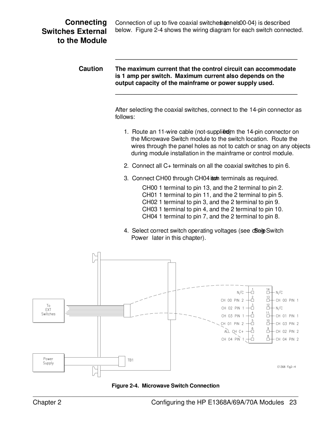 HP E1368A manual Connecting Switches External To the Module 