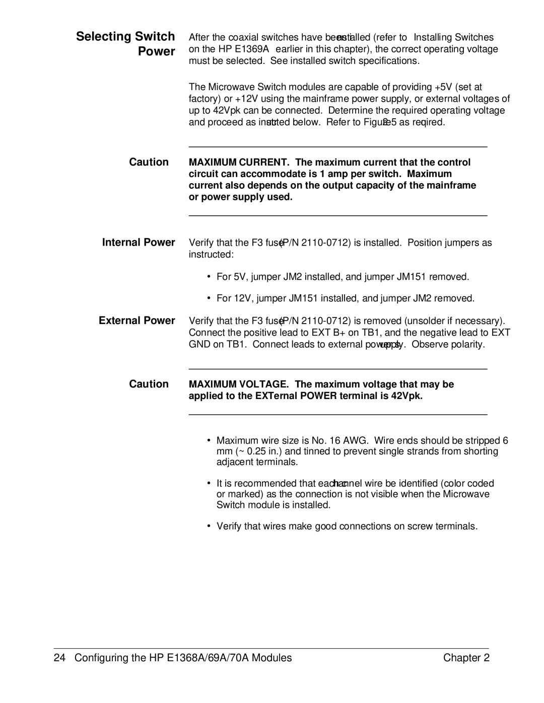 HP E1368A manual Selecting Switch Power 