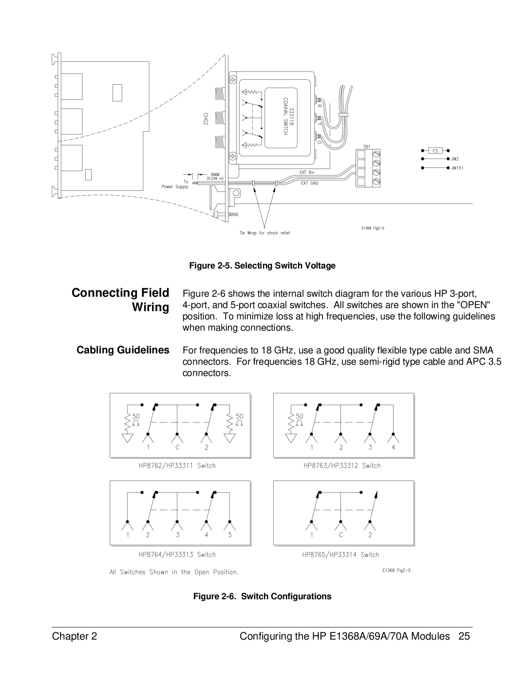 HP E1368A manual Connecting Field Wiring, Selecting Switch Voltage 